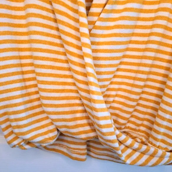 Mesh & Lace Wrap Style Fuzzy Striped Sweater Mustard Yellow White Size Small - Picture 4 of 6